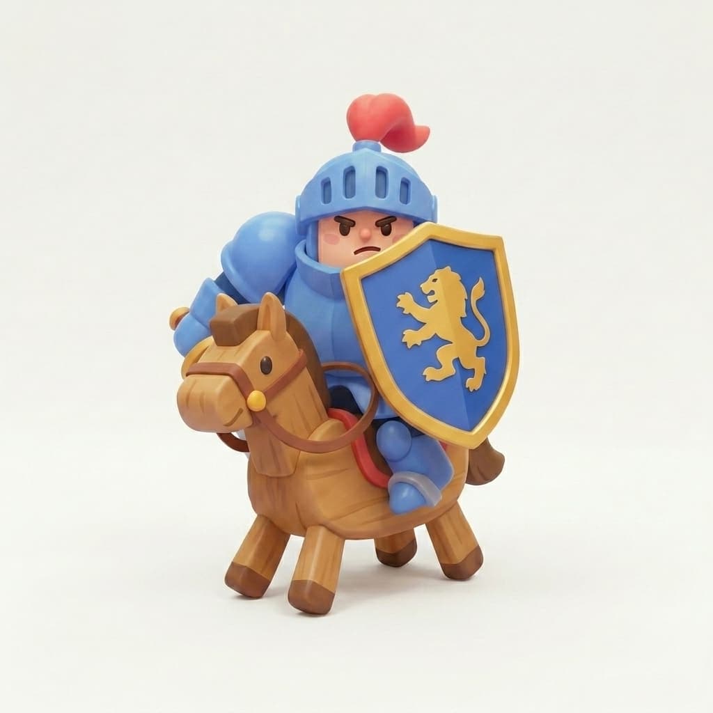 Illustrated knight holding a shield, standing guard over every story